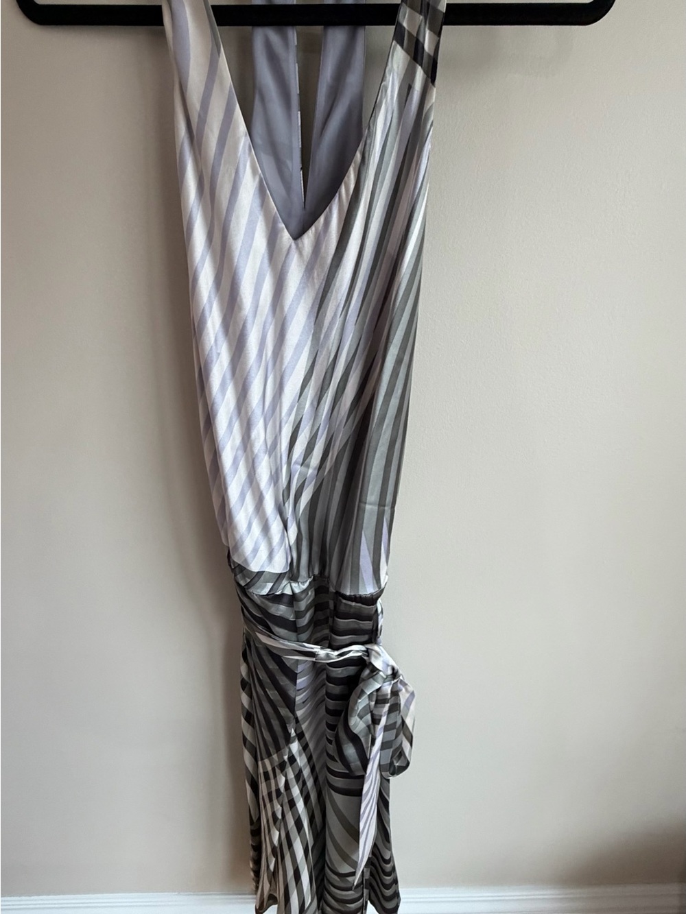 Kenneth Cole Striped V-Neck Dress in Silver and White